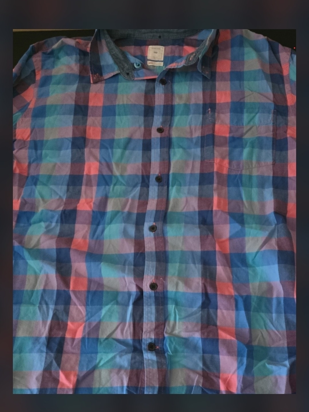 GAP Men’s Multicolor Plaid Button-Down Shirt — Blue & Pink